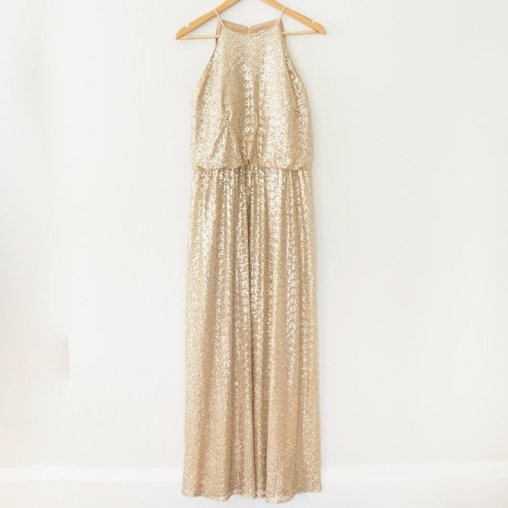 Bill Levkoff Champage Gold Sequin Gown